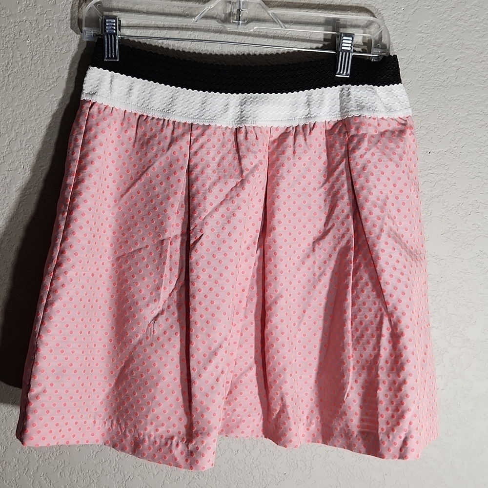 Esley Skirt Womens Size M Pink pleated black white A-Line polka-dot pastel pink